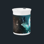 Mint Night Butterflies Beverage Pitcher<br><div class="desc">Mint night glowing butterflies on black abstract background.</div>