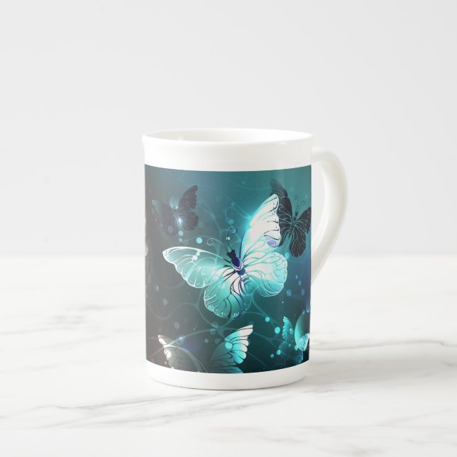 Mint Night Butterflies Bone China Mug (Front Right)