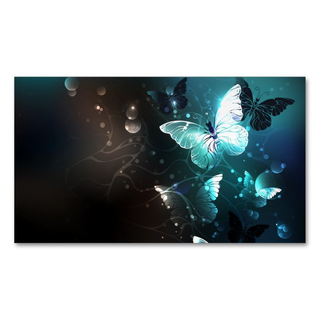 Mint Night Butterflies Business Card Magnet (Front)