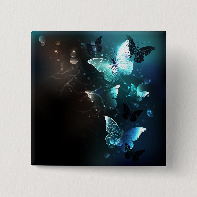 Mint Night Butterflies Button (Front)