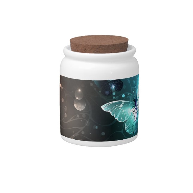 Mint Night Butterflies Candy Jar (Front)