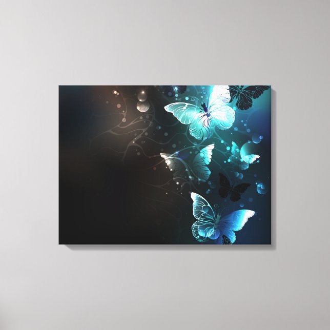 Mint Night Butterflies Canvas Print (Front)