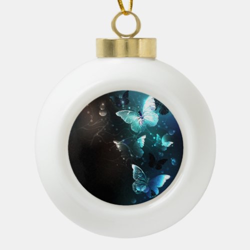 Mint Night Butterflies Ceramic Ball Christmas Ornament