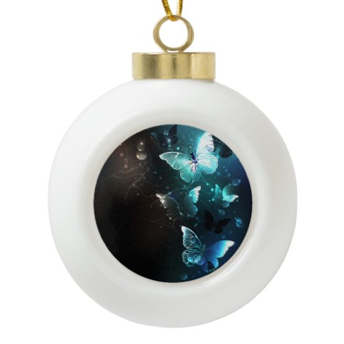 Mint Night Butterflies Ceramic Ball Christmas Ornament