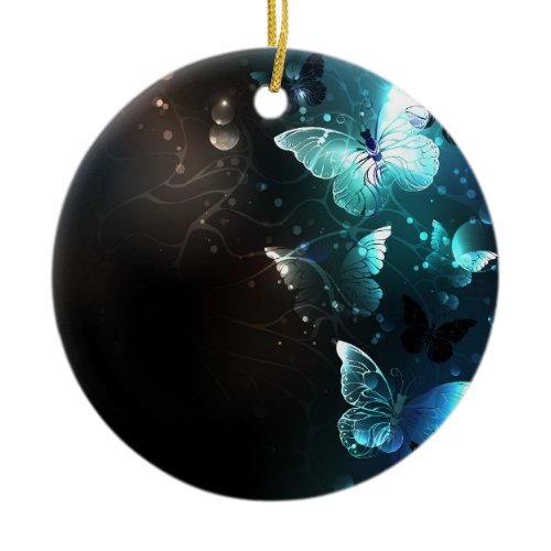 Mint Night Butterflies Ceramic Ornament