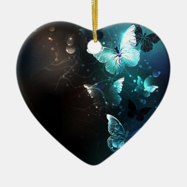 Mint Night Butterflies Ceramic Ornament (Front)