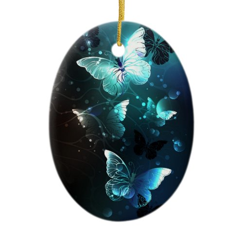 Mint Night Butterflies Ceramic Ornament