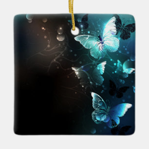 Mint Night Butterflies Ceramic Ornament