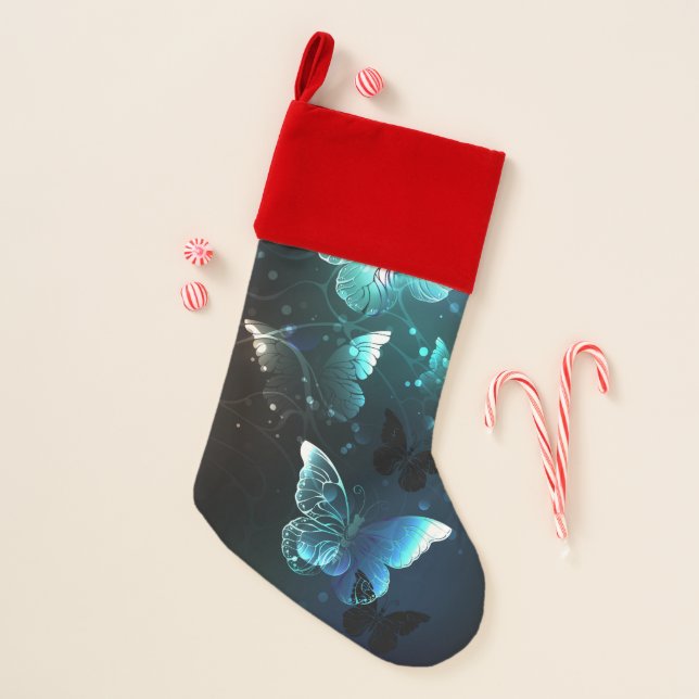 Mint Night Butterflies Christmas Stocking (Front)