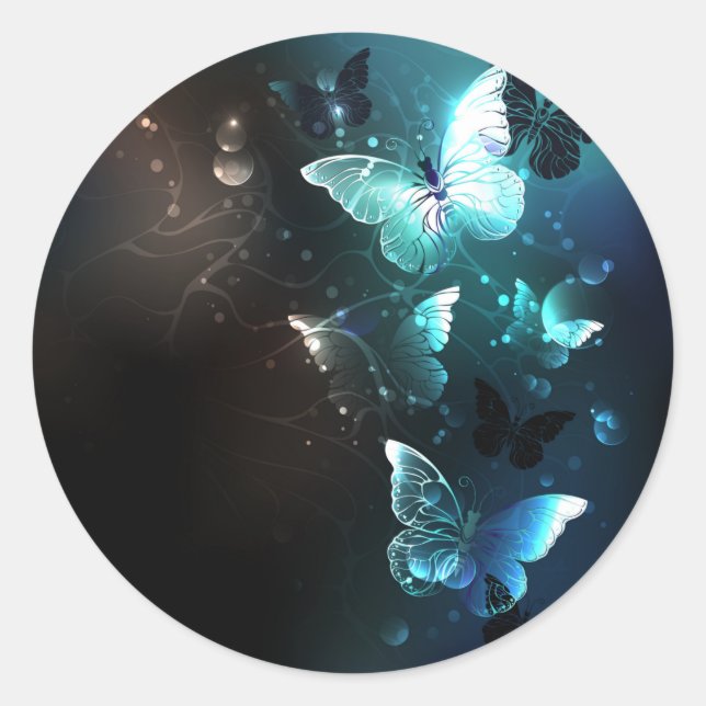 Mint Night Butterflies Classic Round Sticker (Front)