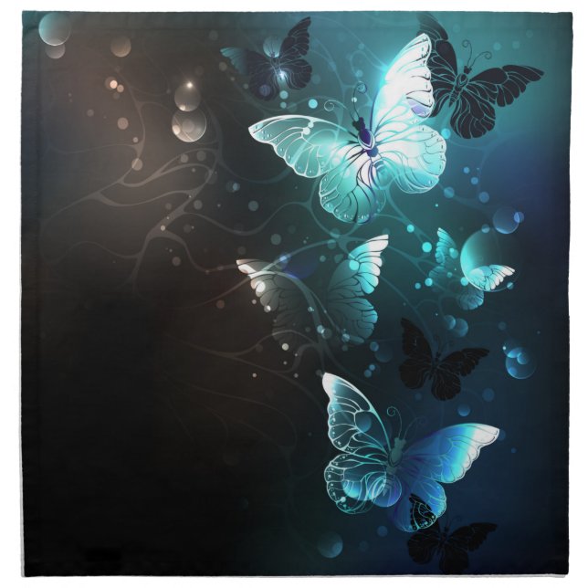 Mint Night Butterflies Cloth Napkin (Front)
