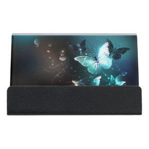 Mint Night Butterflies Desk Business Card Holder
