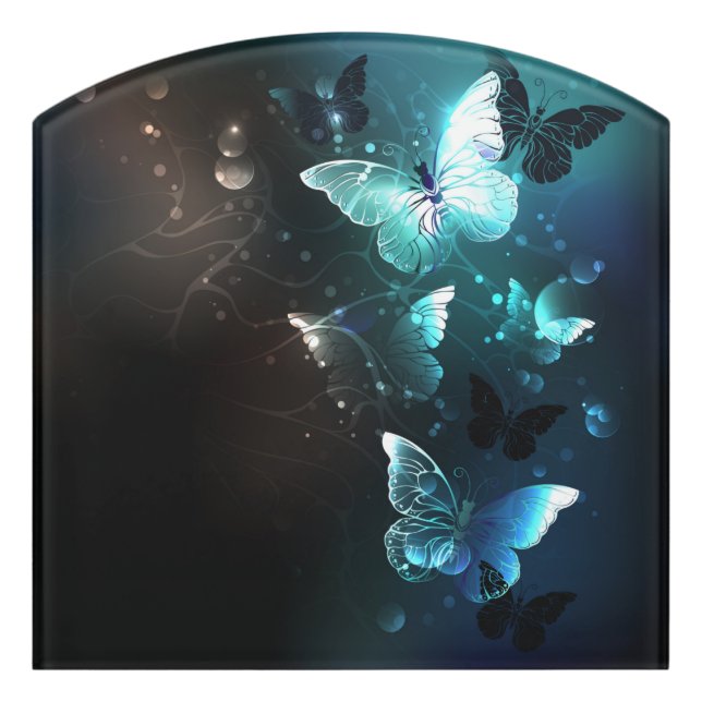 Mint Night Butterflies Door Sign (Contour Front)