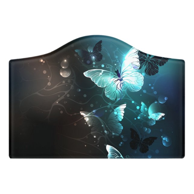 Mint Night Butterflies Door Sign (Small Crest Front)