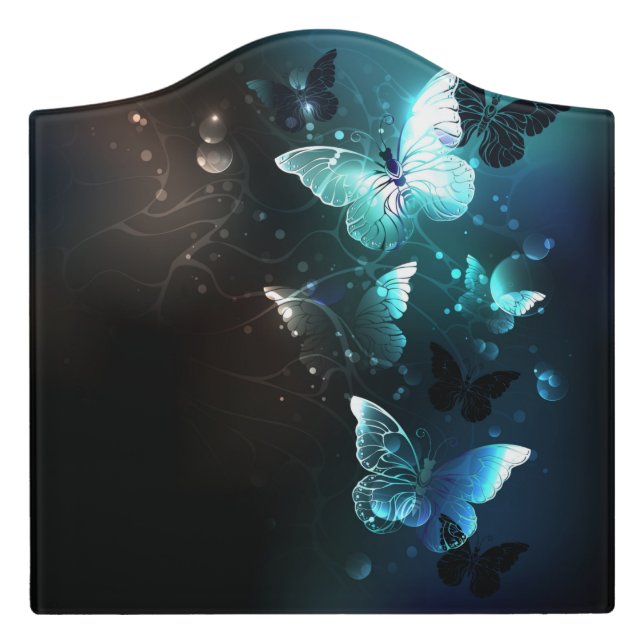 Mint Night Butterflies Door Sign (Large Crest Front)