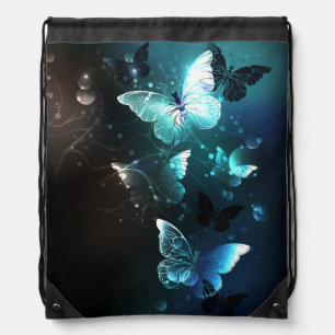 Mint Night Butterflies Drawstring Bag