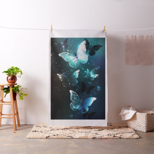 Mint Night Butterflies Fabric