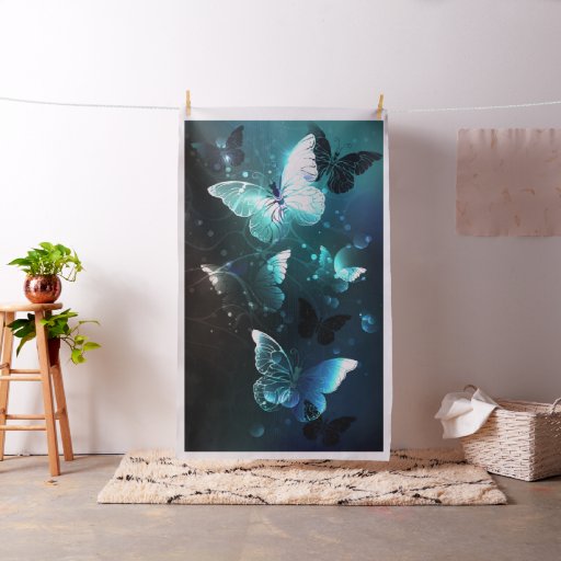 Mint Night Butterflies Fabric