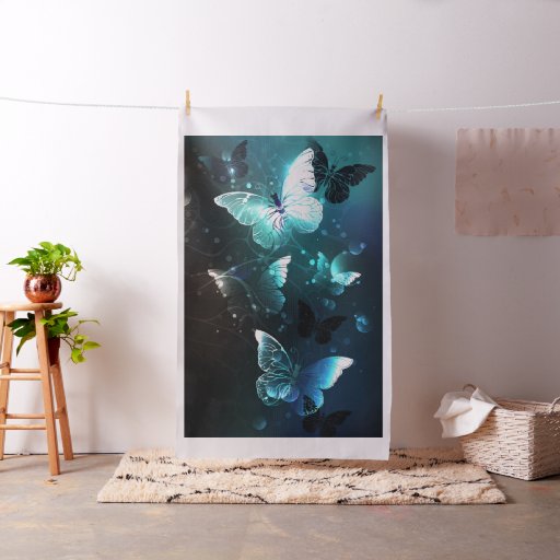 Mint Night Butterflies Fabric