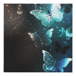 Mint Night Butterflies Faux Canvas Print