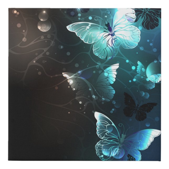 Mint Night Butterflies Faux Canvas Print (Front)