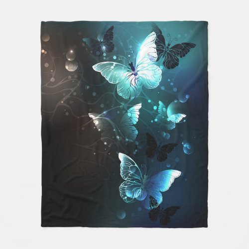 Mint Night Butterflies Fleece Blanket