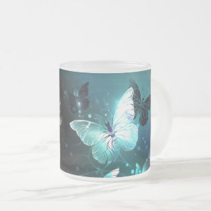 Mint Night Butterflies Frosted Glass Coffee Mug