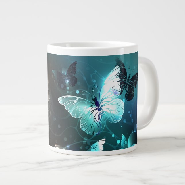 Mint Night Butterflies Giant Coffee Mug (Front Right)