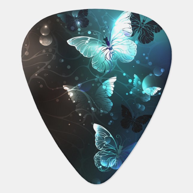 Mint Night Butterflies Guitar Pick (Front)