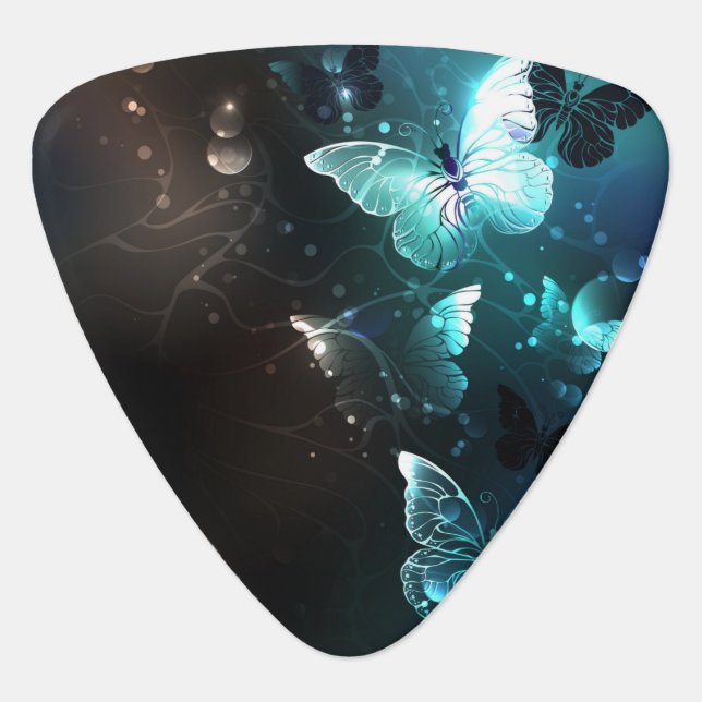 Mint Night Butterflies Guitar Pick (Front)