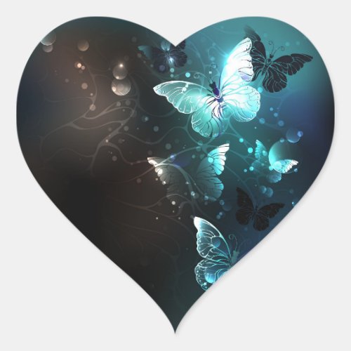 Mint Night Butterflies Heart Sticker