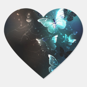 Mint Night Butterflies Heart Sticker
