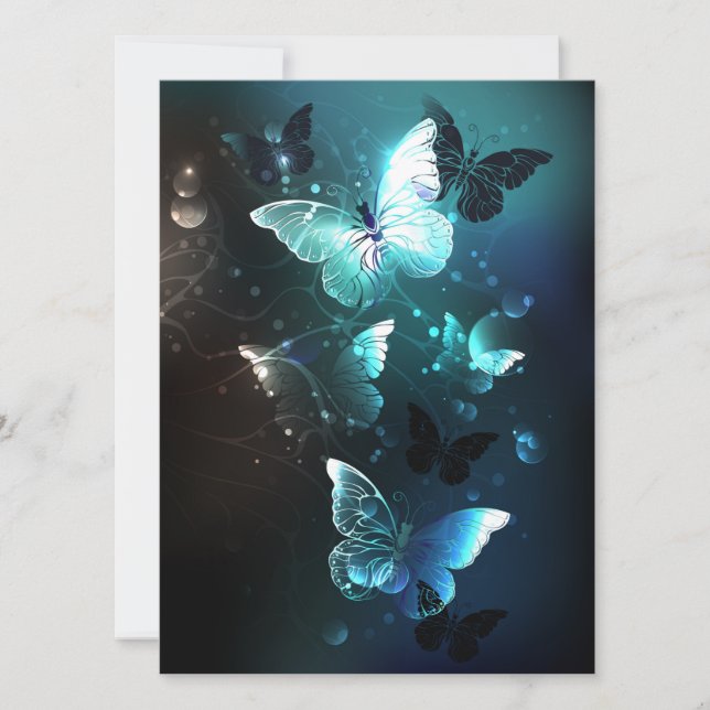 Mint Night Butterflies Holiday Card (Front)