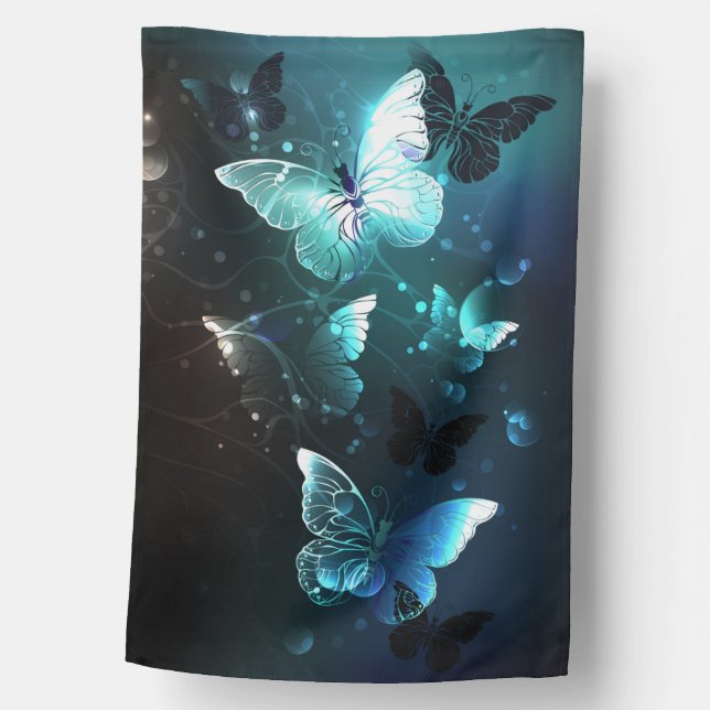 Mint Night Butterflies House Flag (Front)