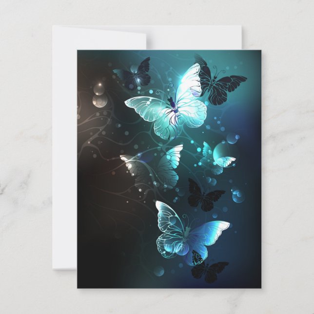 Mint Night Butterflies Invitation (Front)