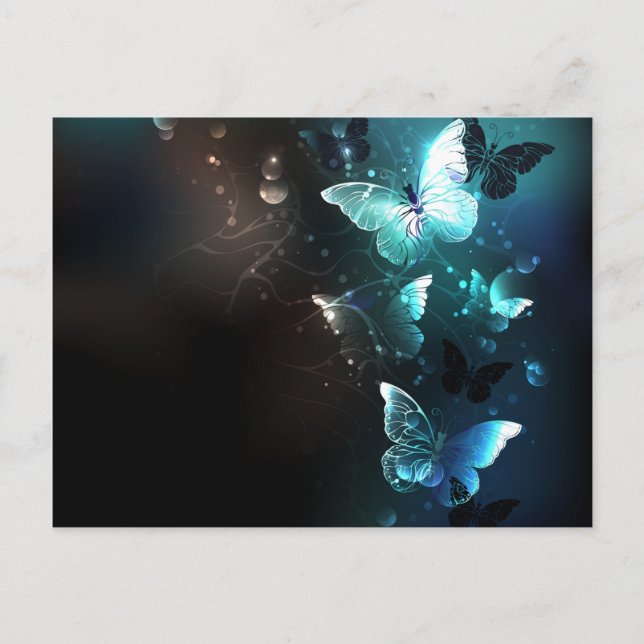 Mint Night Butterflies Invitation Postcard (Front)