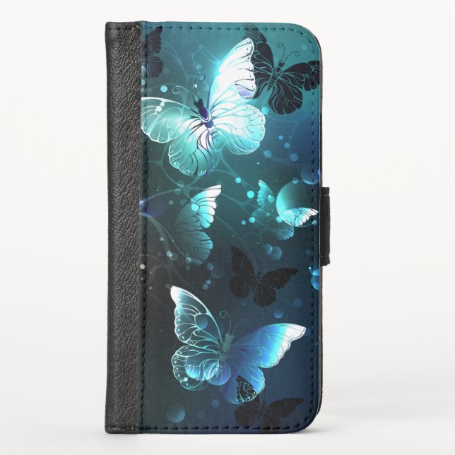 Mint Night Butterflies iPhone Wallet Case (Front)
