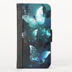 Mint Night Butterflies iPhone X Wallet Case