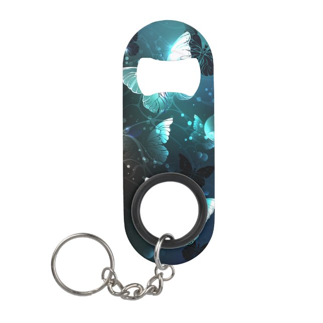 Mint Night Butterflies Keychain Bottle Opener (Front)