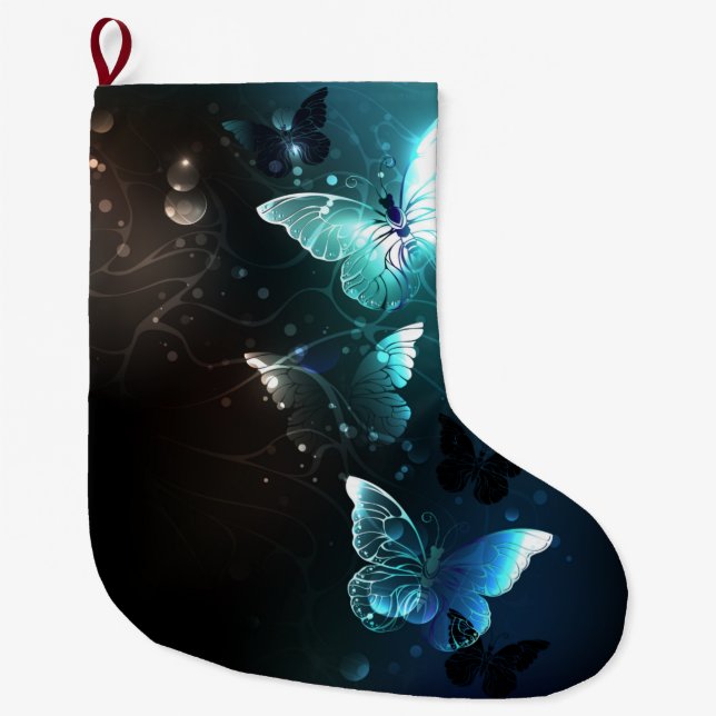Mint Night Butterflies Large Christmas Stocking (Front)
