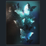 Mint Night Butterflies Letterhead<br><div class="desc">Mint night glowing butterflies on black abstract background.</div>