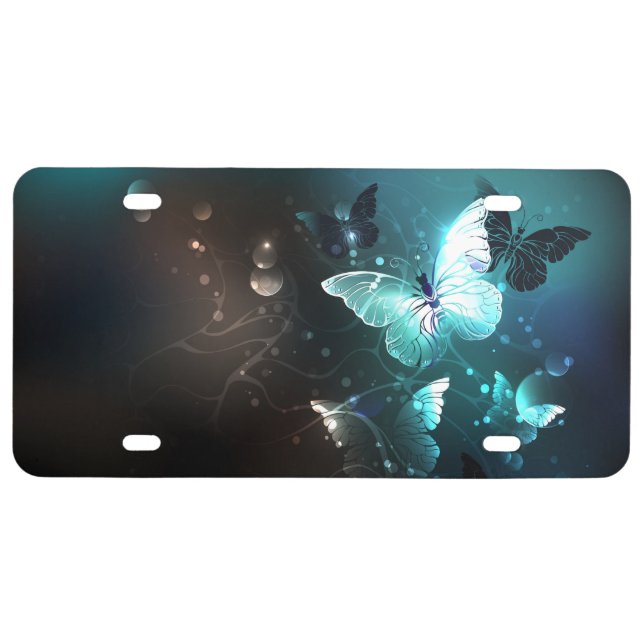 Mint Night Butterflies License Plate (Front)