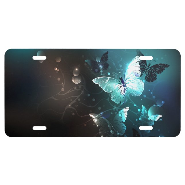 Mint Night Butterflies License Plate (Front)