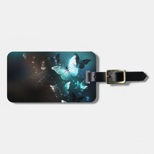 Mint Night Butterflies Luggage Tag (Front Horizontal)