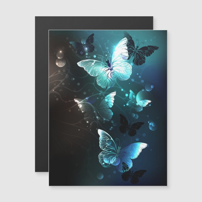 Mint Night Butterflies Magnetic Invitation (Front/Back)