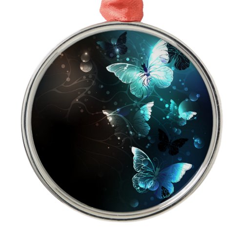 Mint Night Butterflies Metal Ornament