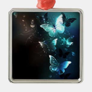 Mint Night Butterflies Metal Ornament
