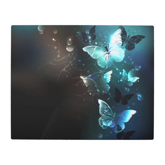 Mint Night Butterflies Metal Print (Front)
