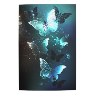 Mint Night Butterflies Metal Print