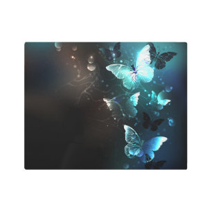 Mint Night Butterflies Metal Print